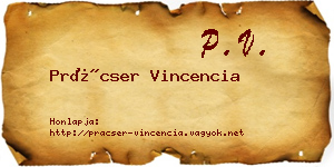 Prácser Vincencia névjegykártya