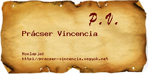 Prácser Vincencia névjegykártya